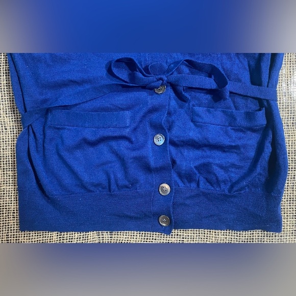 J. Crew Merino Wool Blue Cardigan w/Tie Waist, Size XXS, Dry Clean, Pockets - Picture 3 of 8